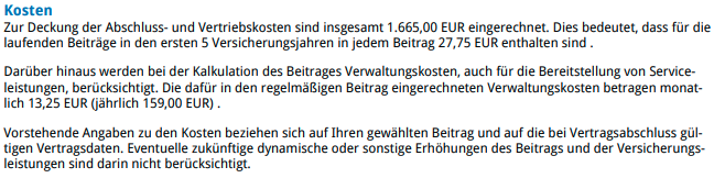 Kostenaufstellung für eine fondsgebundene Rentenversicherung der uniVersa | OPTINVEST Beamte